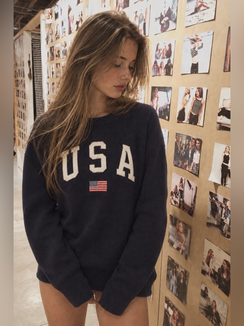 Brandy Melville Brianna USA Flag Knit Navy Sweater OS Coquette